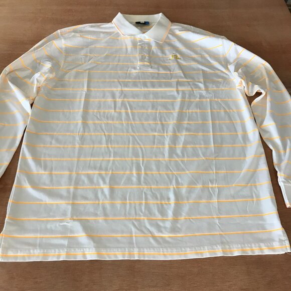 J. Lindeberg Performance Polo Shirt Men XXL Yellow Striped Long Sleeve Golf - Picture 1 of 10